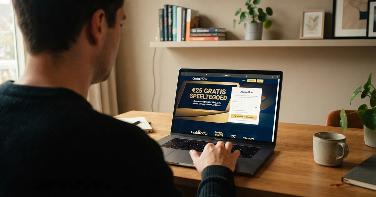 Een openingsscherm van een Nederlands online casino met de tekst “bonus zonder storting” op de registratiepagina