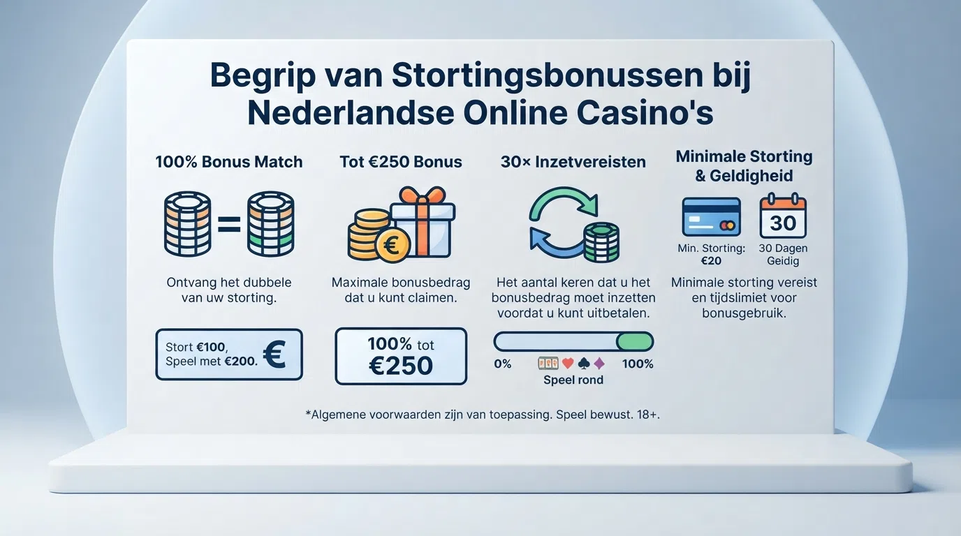 Overzicht van stortingsbonussen van KSA-vergunde Nederlandse online casino's naast elkaar