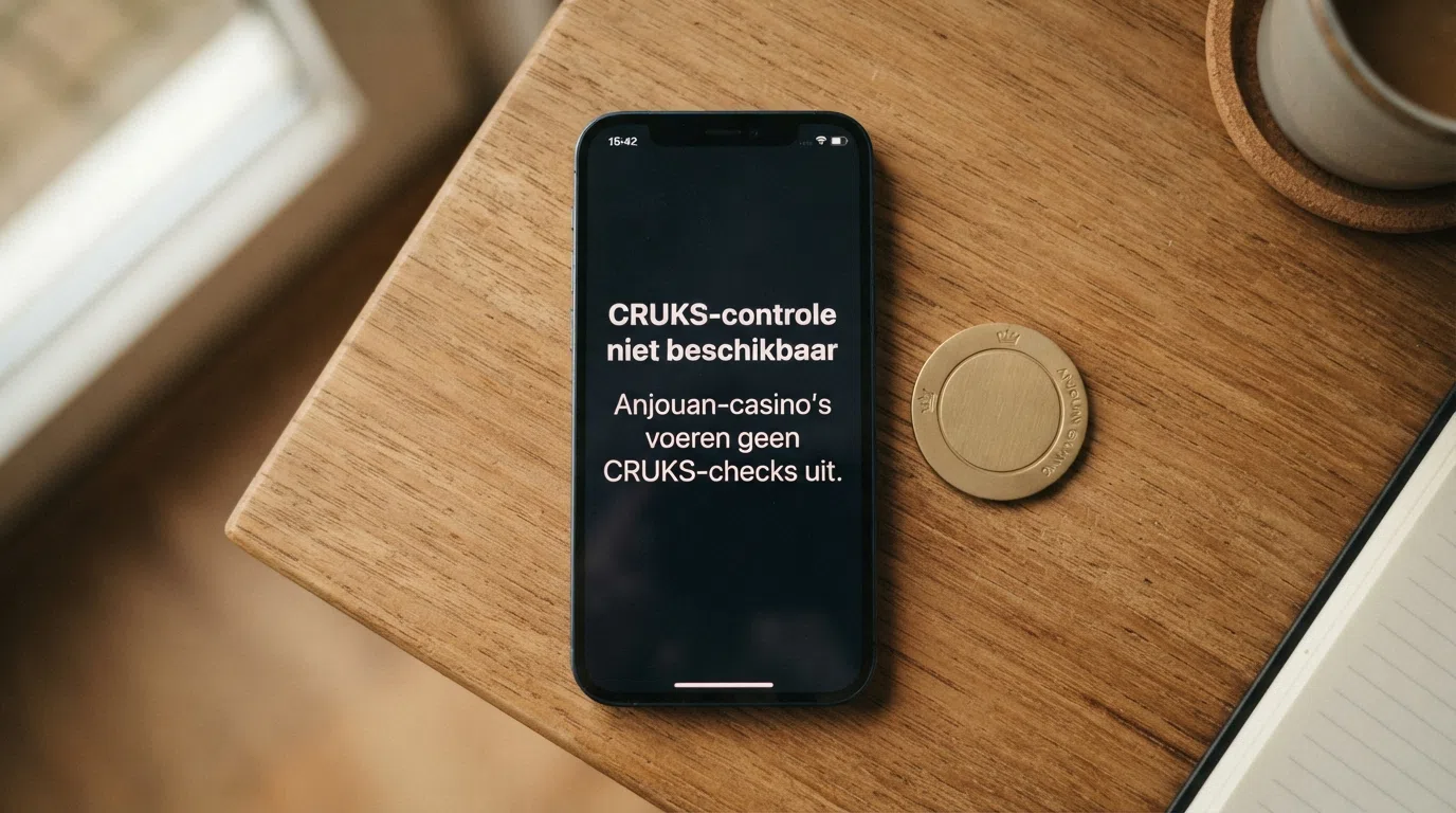 Een smartphone met een waarschuwingsscherm dat aangeeft dat CRUKS niet wordt gecontroleerd, met een slot-icoon