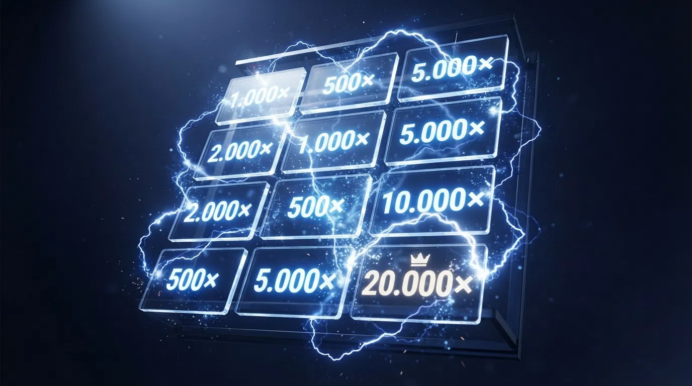 Een close-up van de Lightning Storm-bonusronde met zichtbare multiplier en de kenmerkende storm-blauwe visuals