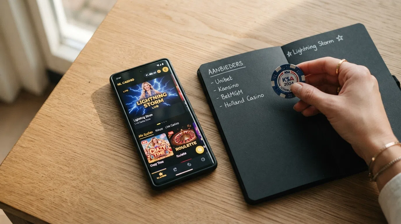 Een overzicht van de interfaces van Nederlandse online casino's met het Lightning Storm-spel in hun live-casino-lobby