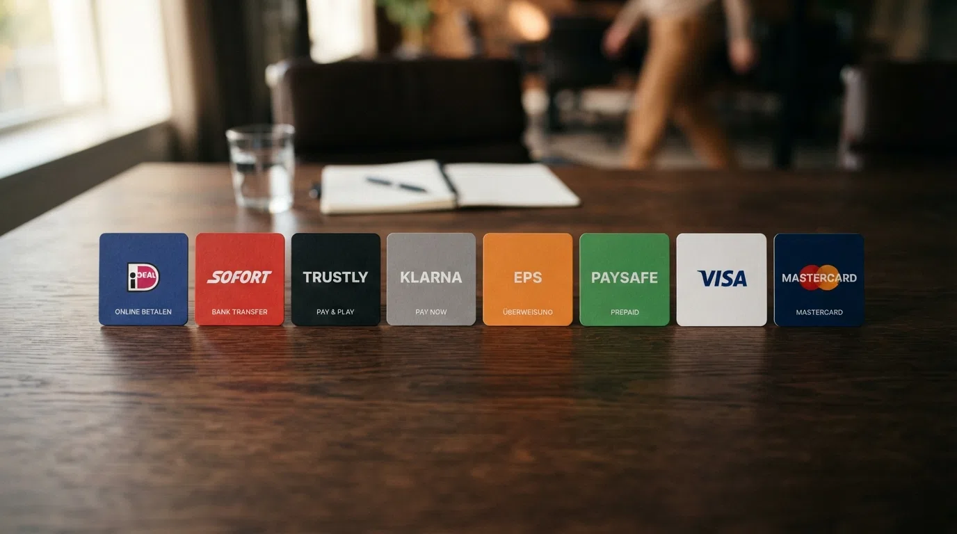 een overzichtelijke rij van de tien casinologo's, gesplitst in drie groepen: KSA mét Paysafecard, KSA zonder bevestigde Paysafecard, en illegaal in Nederland
