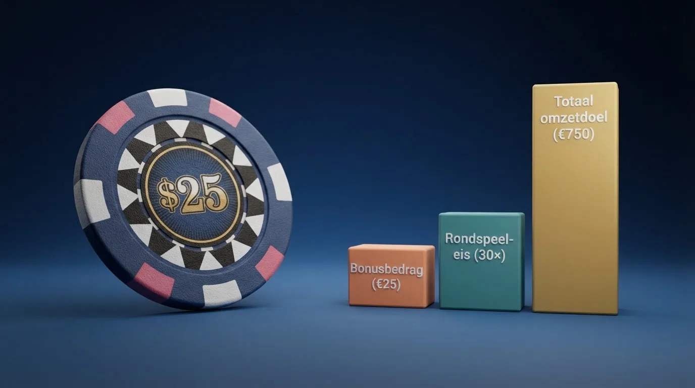 Een visuele weergave van hoe een rondspeeleis van 30x het bonusbedrag opdrijft tot het totale omzetdoel